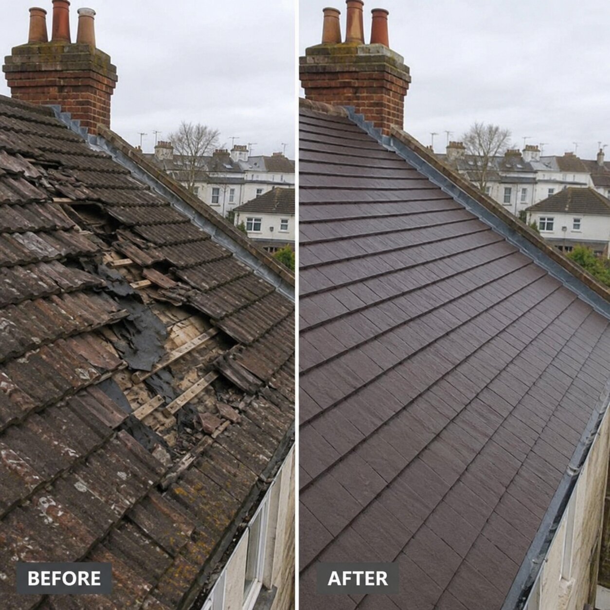 Before and after roof replacement in Brighton