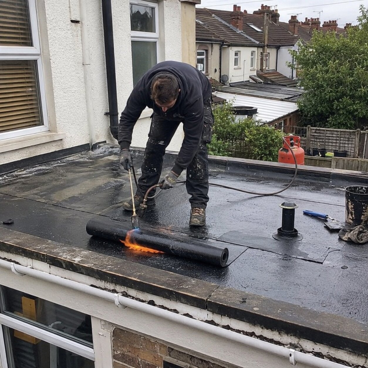 Torch-on felt flat roof repair