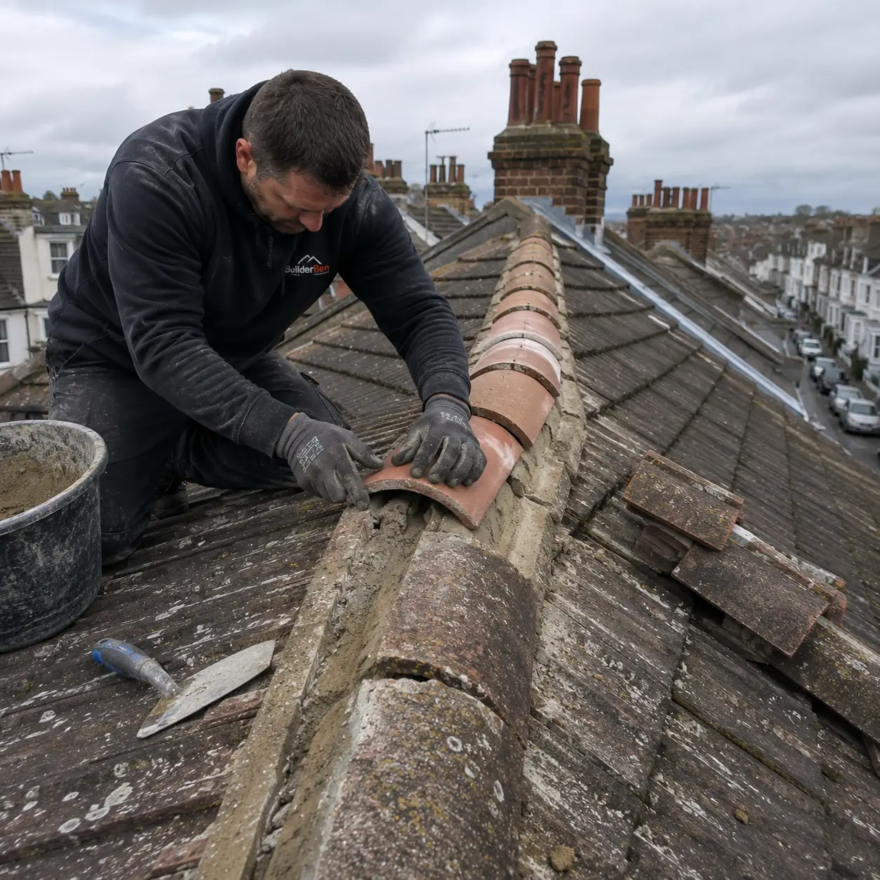 Ridge tile re-bedding and repair in Brighton