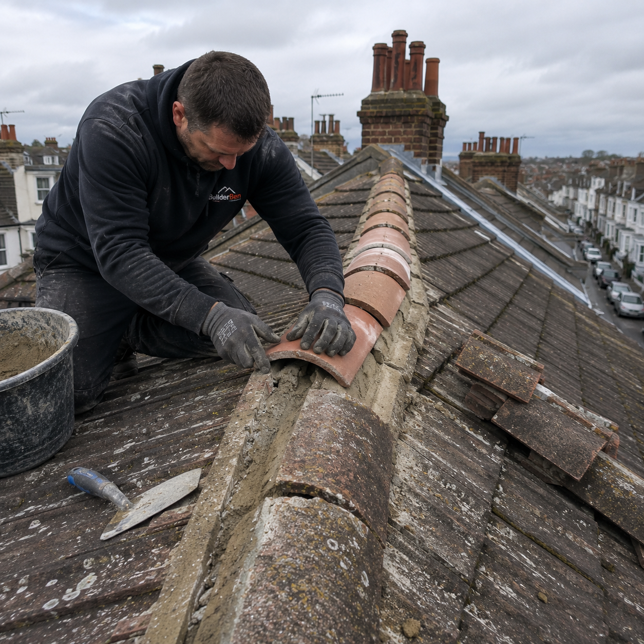 Ridge tile re-bedding and repair in Brighton